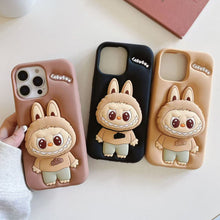 Labubu Cute Cartoon Rabbit Silicone Phone Case with Holder – iPhone 13 14 15 16 17 Pro Max